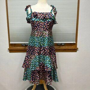 J. Crew SILK Tiered Floral tie shoulder Dress 2 NWT